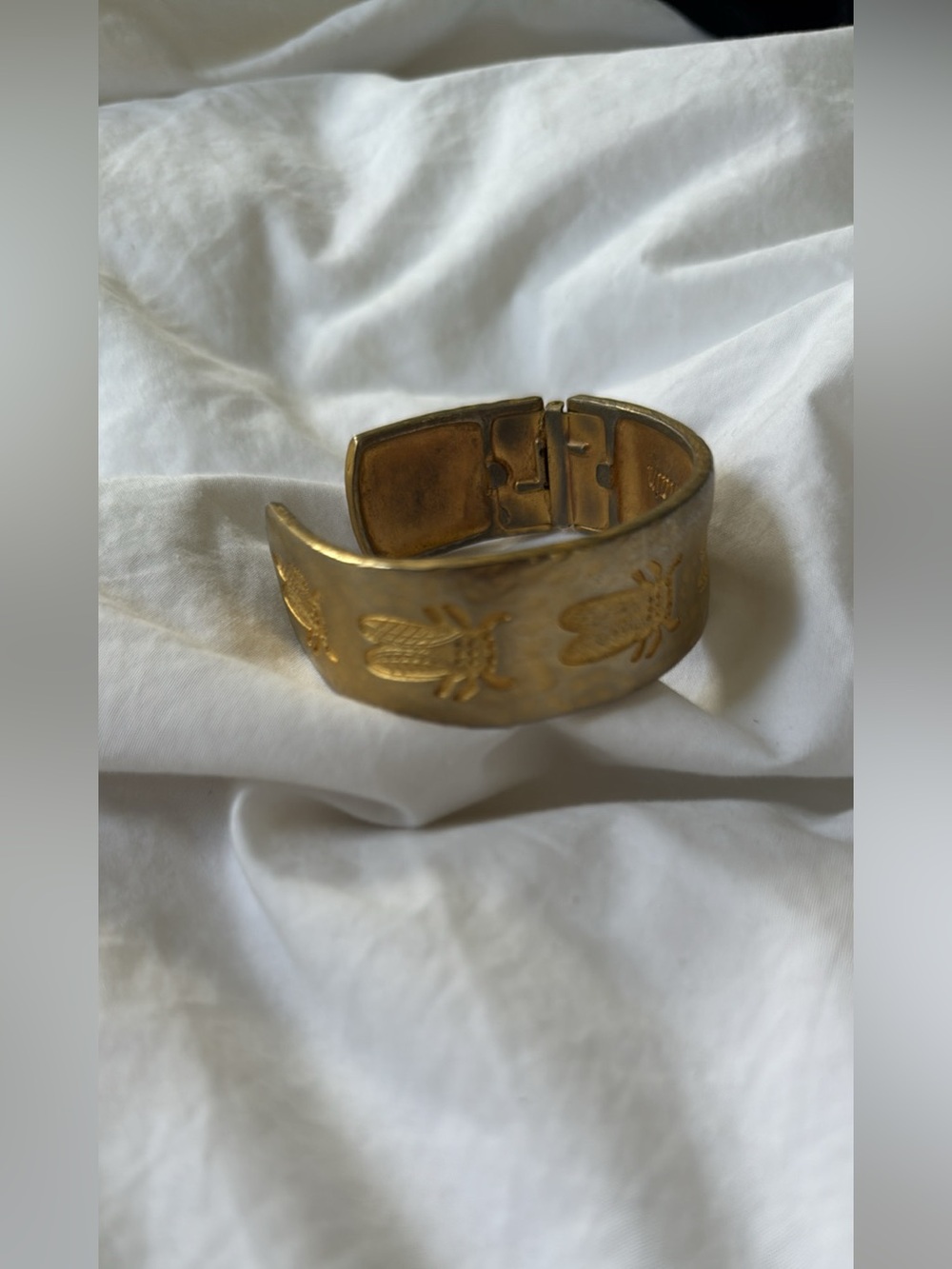 Gold bug hinged bracelet, 24 karat gold plated pewter. Unique!